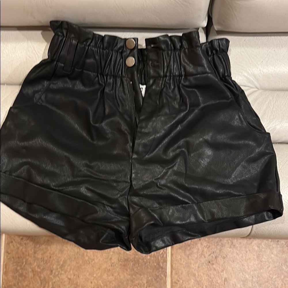 Black High-Waisted Leather Shorts
